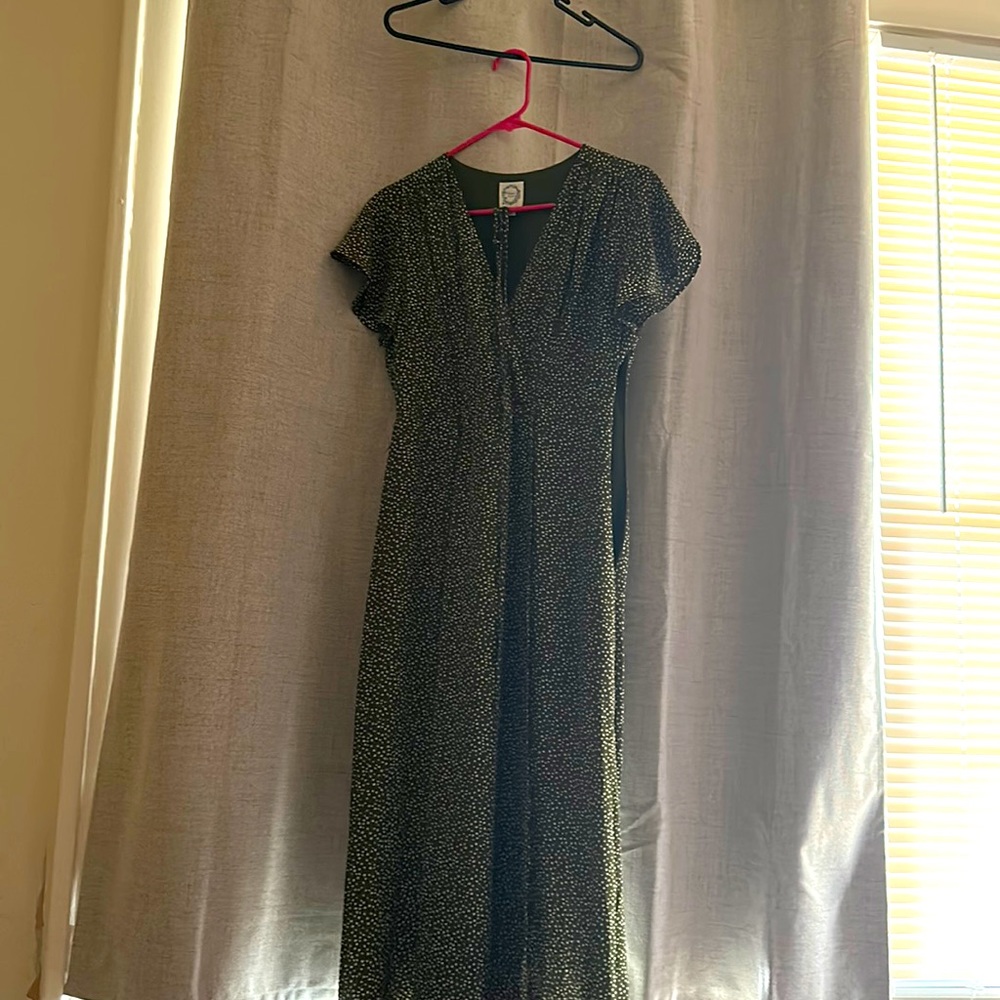 Olive green polka dot dress